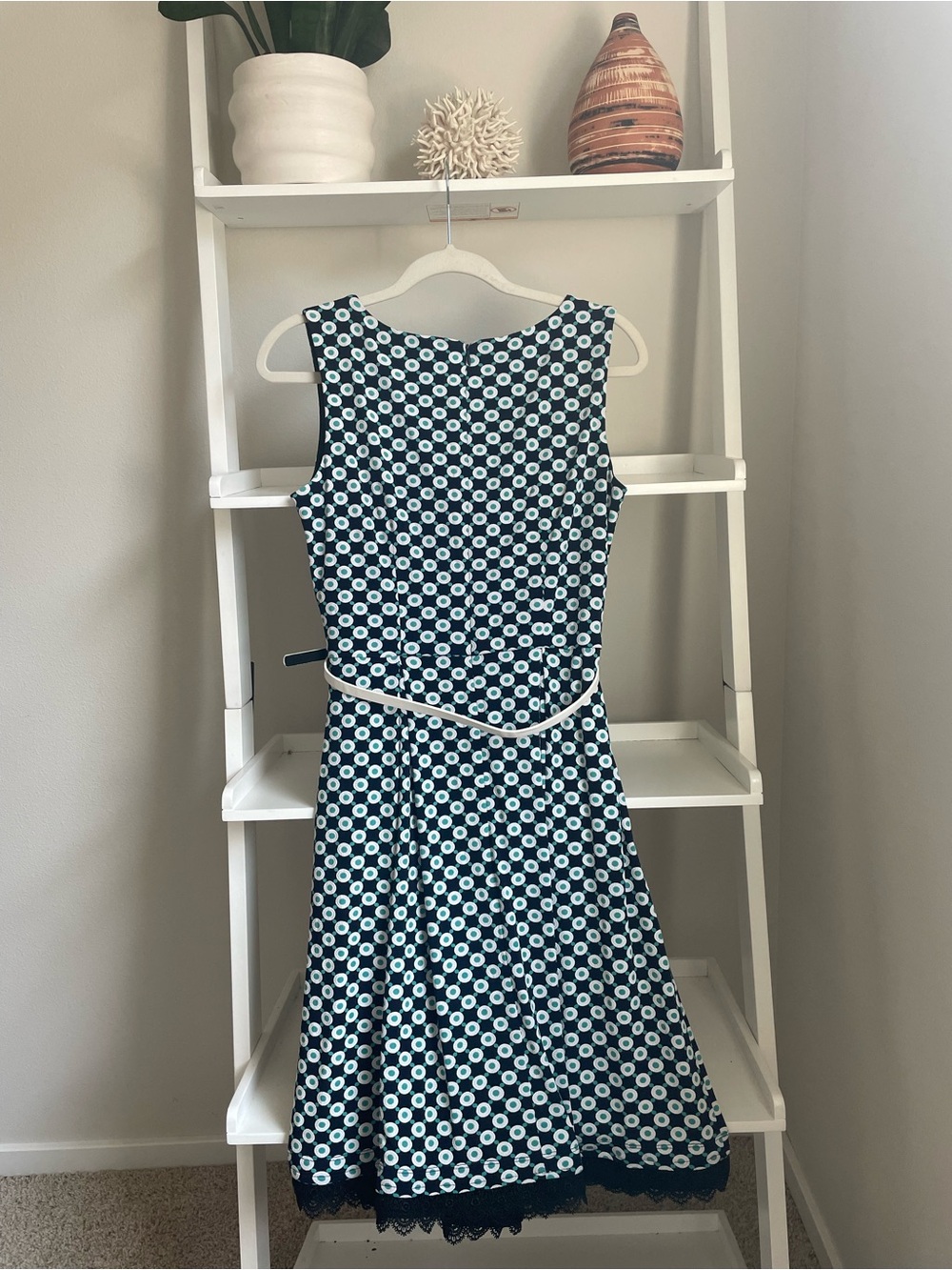 Liz Claiborne Navy and White Polka Dot Midi Dress - Picture 2 of 7